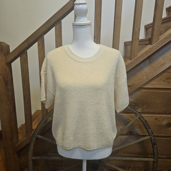 MICHAEL Michael Kors Shimmering Cream Crew Neck Sweater - Picture 1 of 9